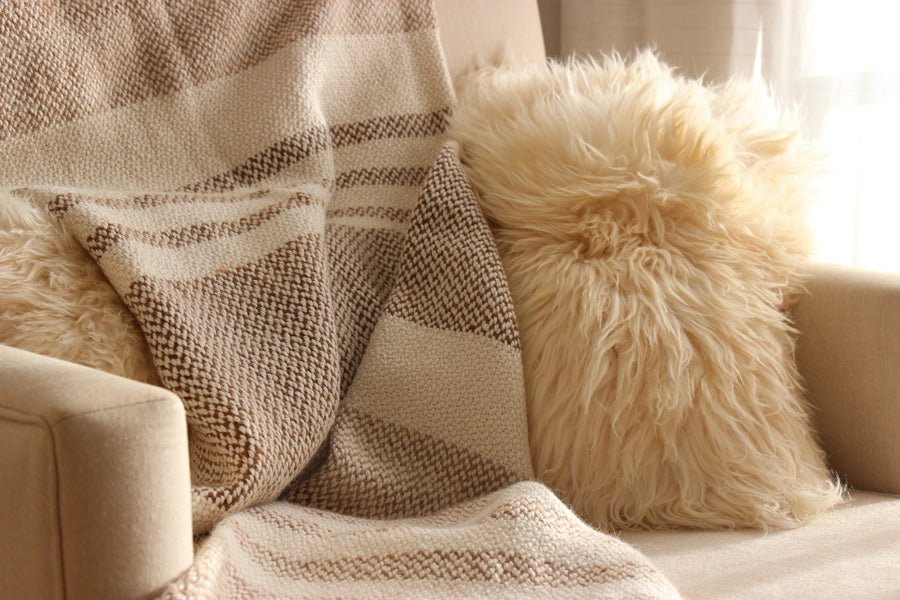 Camel Stripe Wool Blend Blanket - Image 9