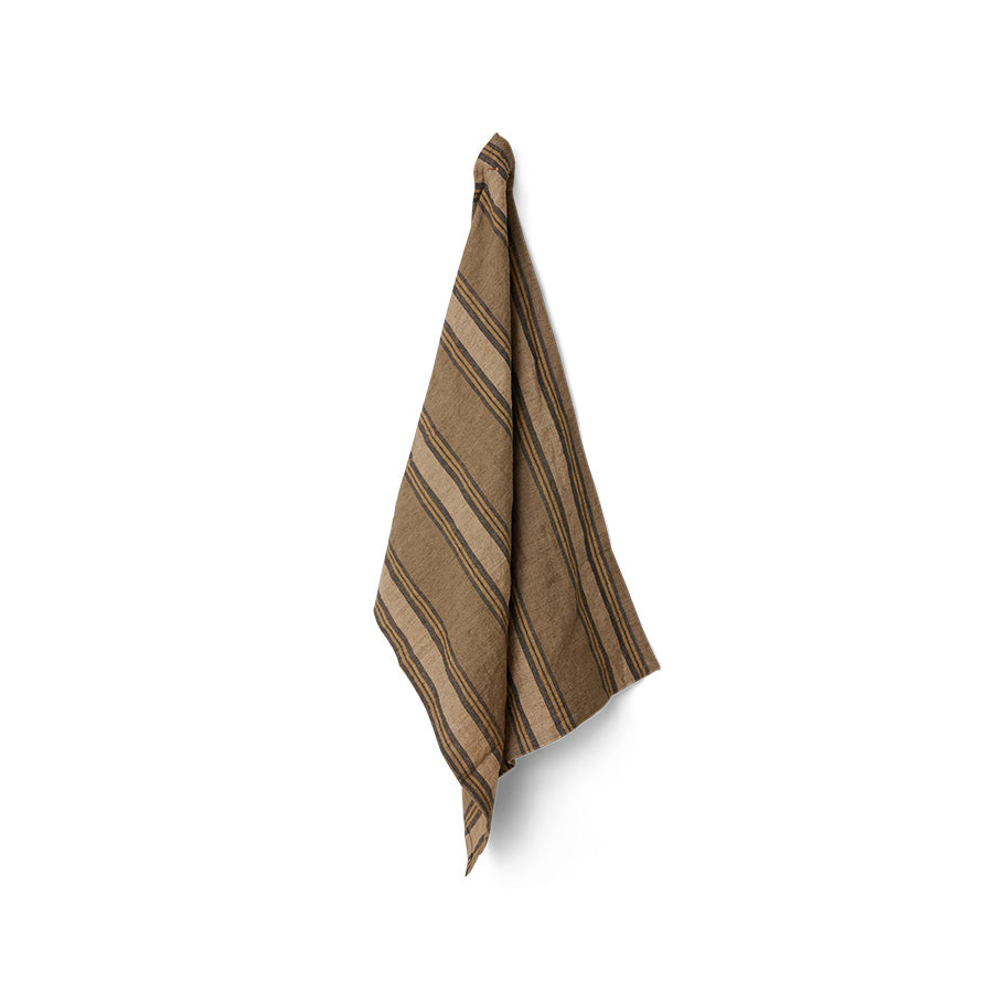 Cream Brown Striped Linen Tea Towel