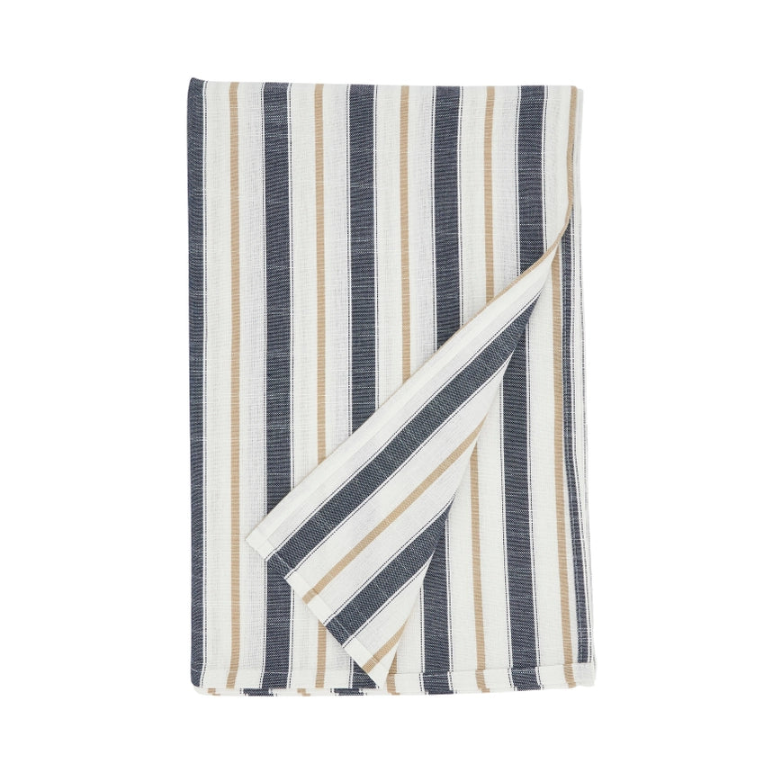 Blue Beige Striped Cotton Tablecloth